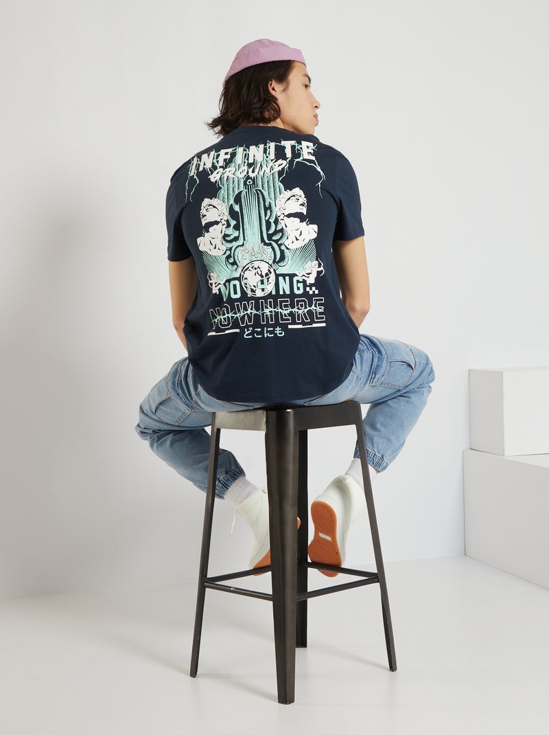 T-shirt com estampado grande atrás Preto - Kiabi