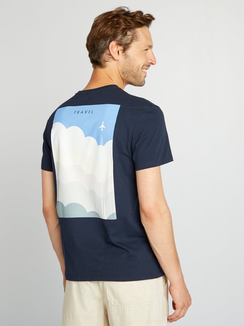 T-shirt com estampado largo atrás AZUL - Kiabi