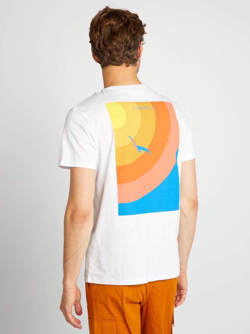 T-shirt com estampado largo atrás BRANCO - Kiabi