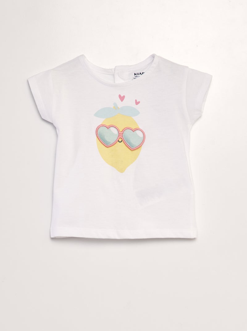 T-shirt com estampado 'Limão' + desenho em relevo BRANCO - Kiabi