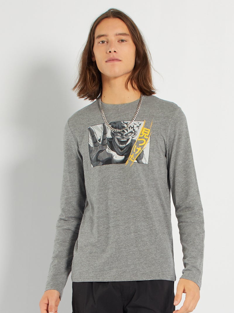 T-shirt com estampado manga CINZA - Kiabi