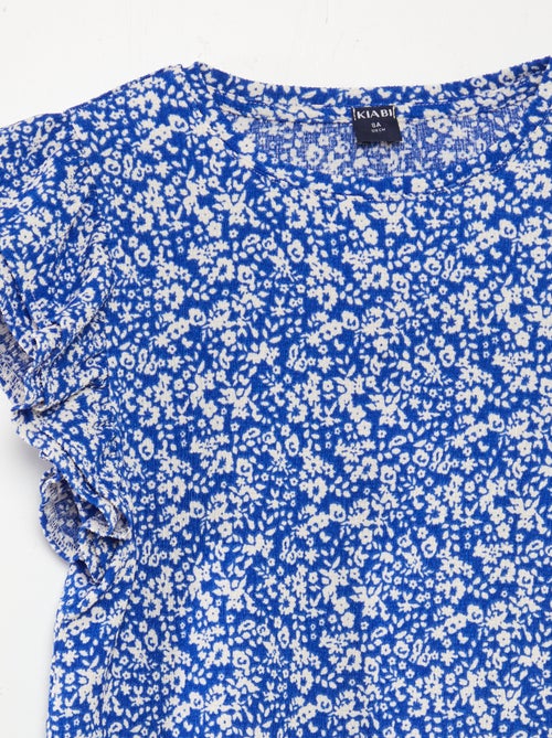 T-shirt com estampado, manga curta com folhos e gola redonda - Kiabi