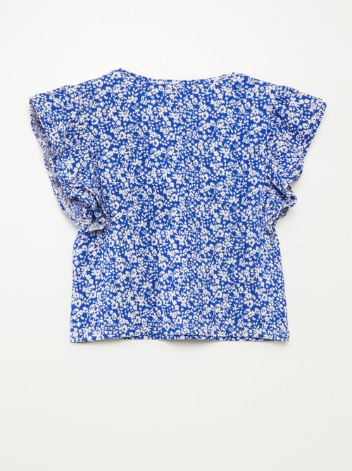 T-shirt com estampado, manga curta com folhos e gola redonda - Kiabi