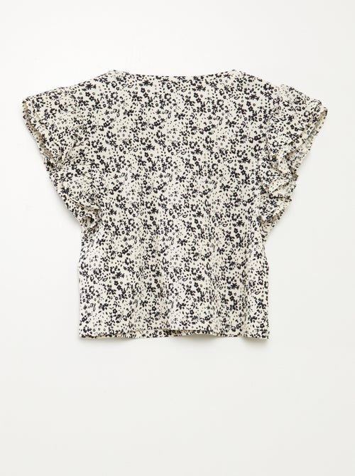 T-shirt com estampado, manga curta com folhos e gola redonda - Kiabi