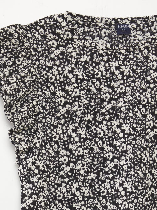 T-shirt com estampado, manga curta com folhos e gola redonda - Kiabi