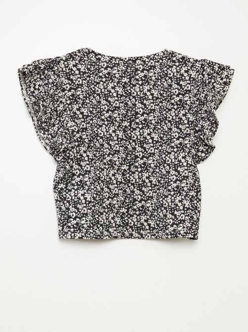 T-shirt com estampado, manga curta com folhos e gola redonda - Kiabi