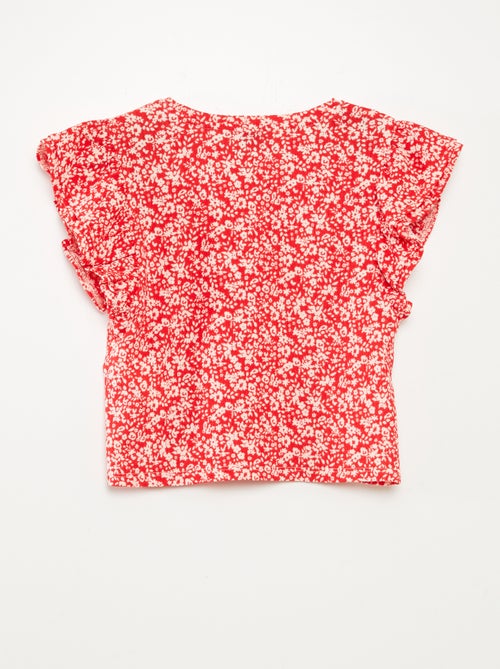 T-shirt com estampado, manga curta com folhos e gola redonda - Kiabi