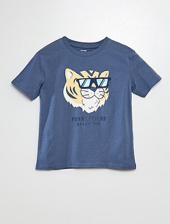 T-shirt com estampado, manga curta e gola redonda
