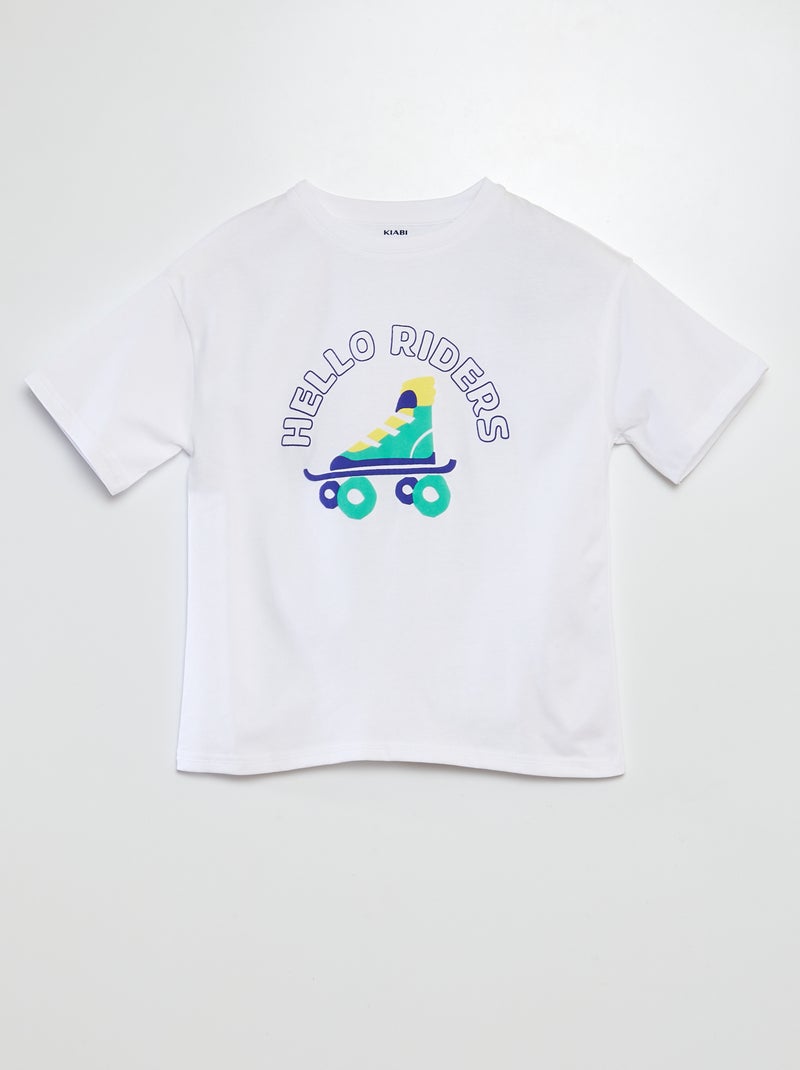 T-shirt com estampado, manga curta e gola redonda BRANCO - Kiabi