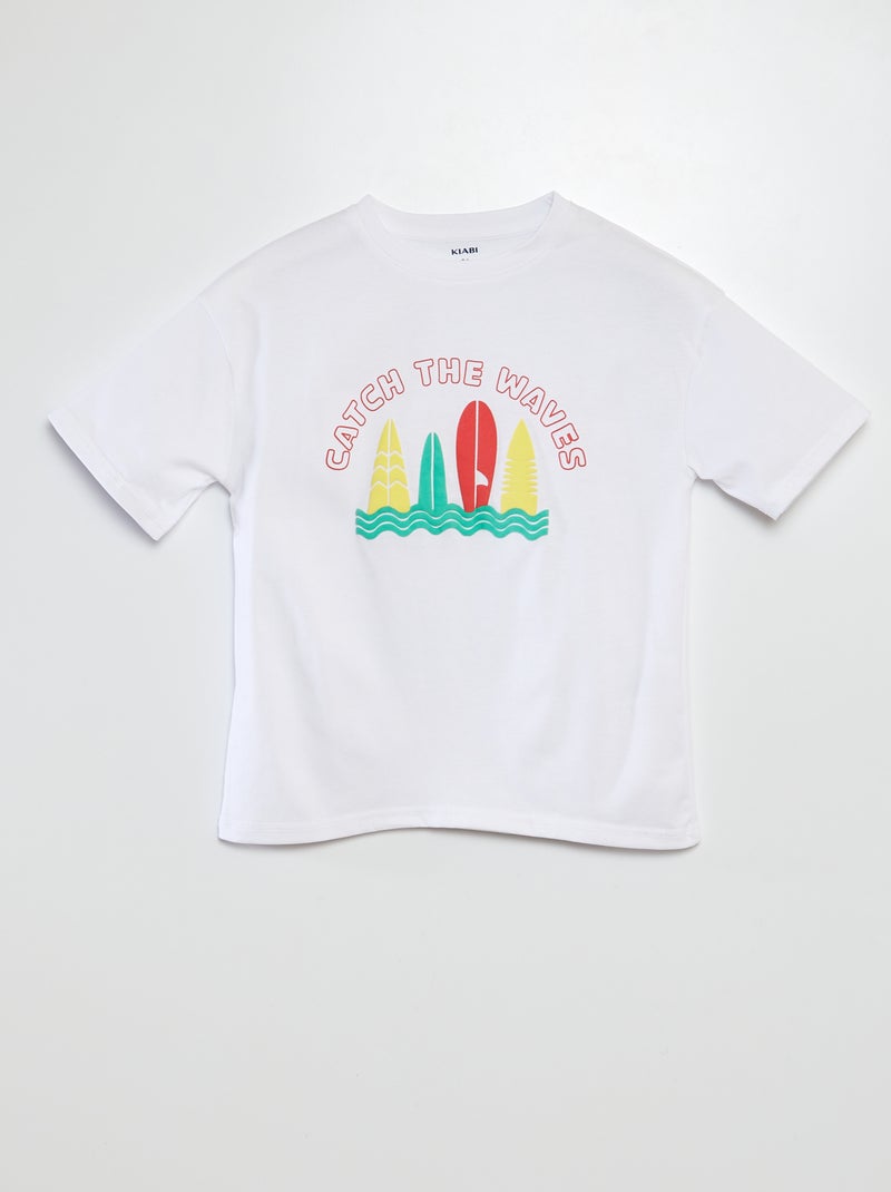 T-shirt com estampado, manga curta e gola redonda BRANCO - Kiabi
