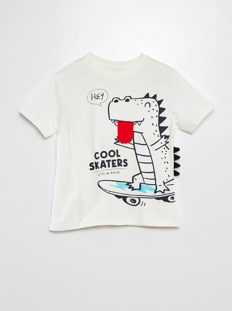 T-shirt com estampado, manga curta e gola redonda BRANCO - Kiabi