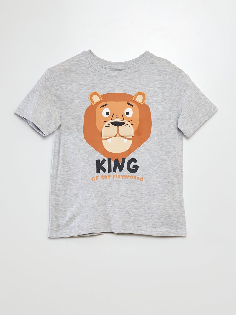 T-shirt com estampado, manga curta e gola redonda CINZA - Kiabi