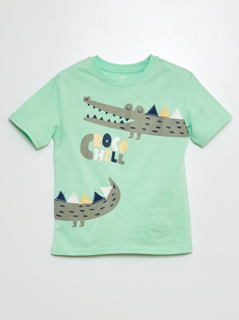 T-shirt com estampado, manga curta e gola redonda VERDE - Kiabi