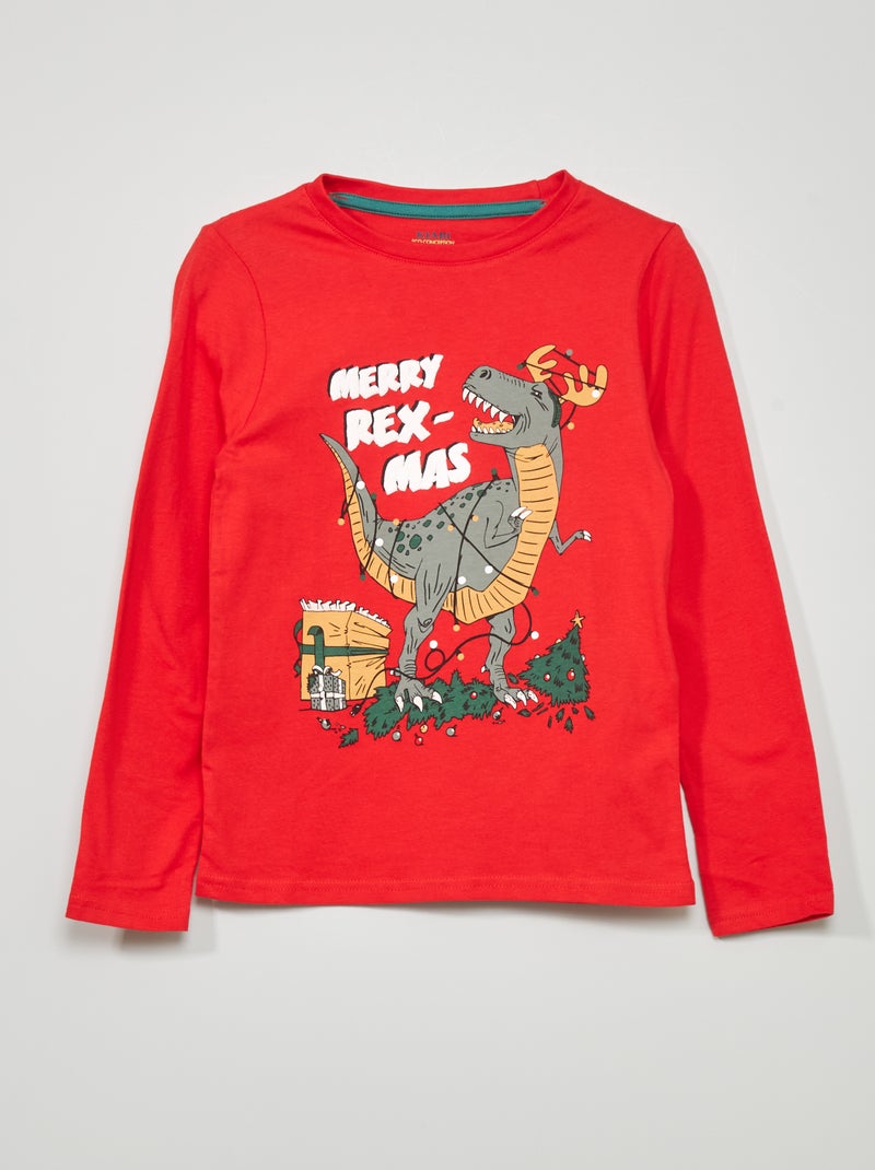 T-shirt com estampado 'Merry Rex-Mas' VERMELHO - Kiabi
