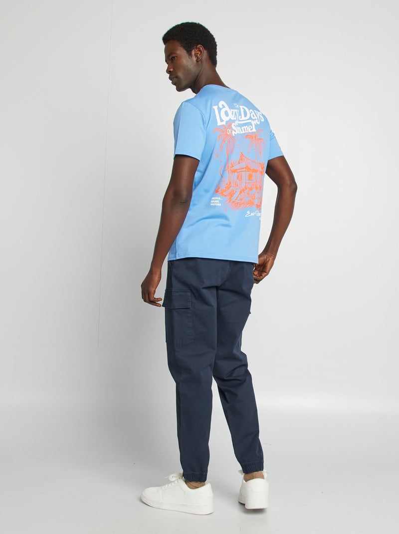 T-shirt com estampado na frente e verso de manga curta AZUL - Kiabi