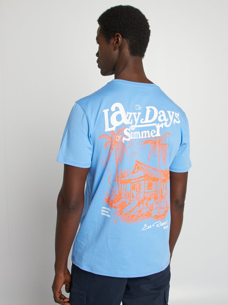 T-shirt com estampado na frente e verso de manga curta AZUL - Kiabi