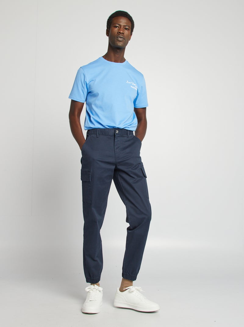 T-shirt com estampado na frente e verso de manga curta AZUL - Kiabi