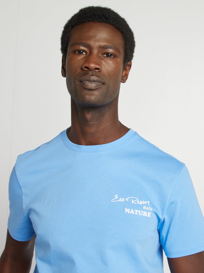 T-shirt com estampado na frente e verso de manga curta AZUL - Kiabi