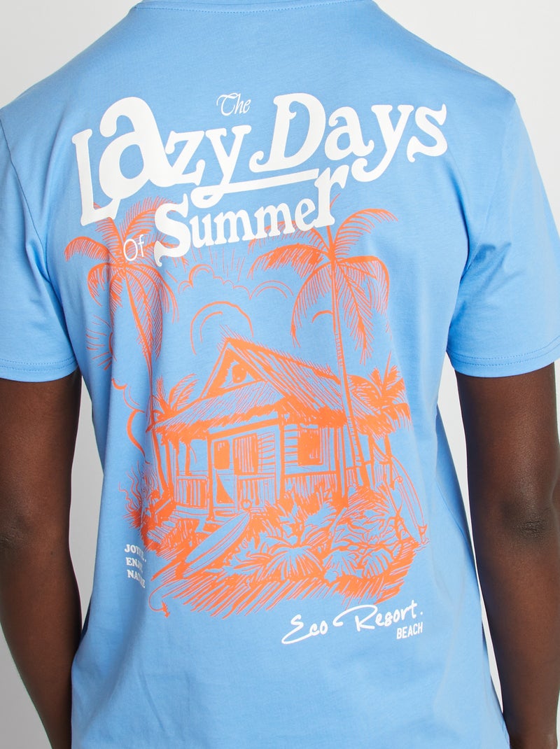 T-shirt com estampado na frente e verso de manga curta AZUL - Kiabi