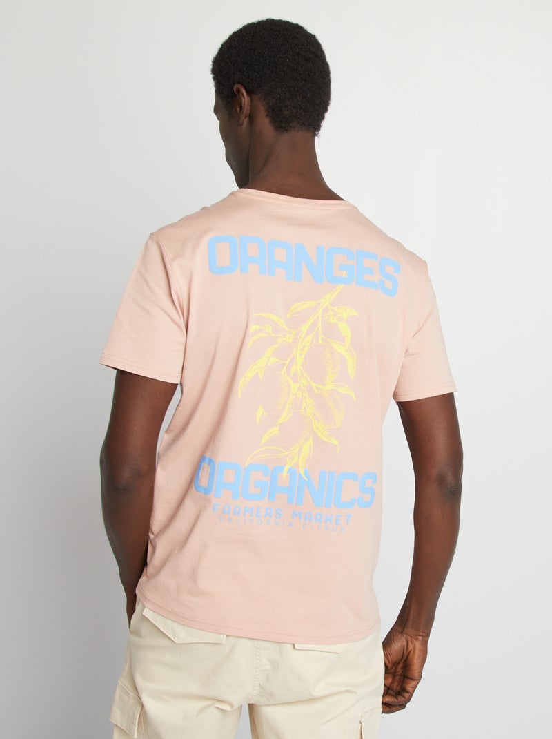 T-shirt com estampado na frente e verso de manga curta Rosa - Kiabi