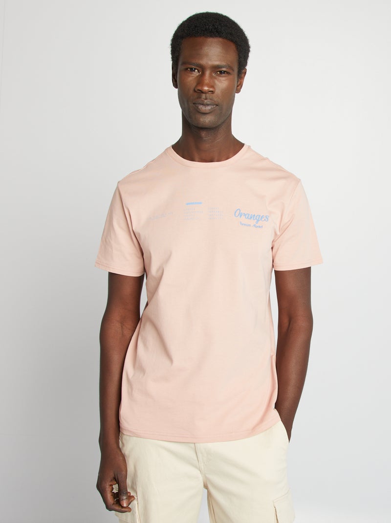 T-shirt com estampado na frente e verso de manga curta Rosa - Kiabi