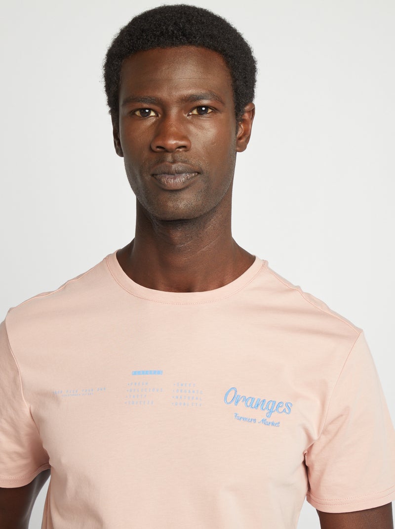 T-shirt com estampado na frente e verso de manga curta Rosa - Kiabi