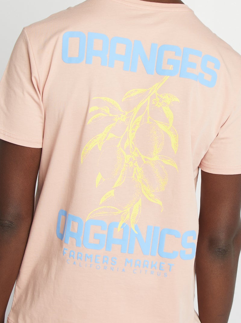 T-shirt com estampado na frente e verso de manga curta Rosa - Kiabi