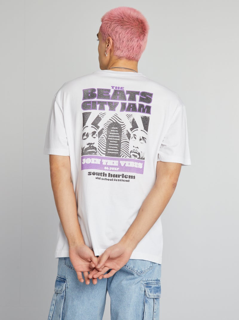 T-shirt com estampado no peito BRANCO - Kiabi