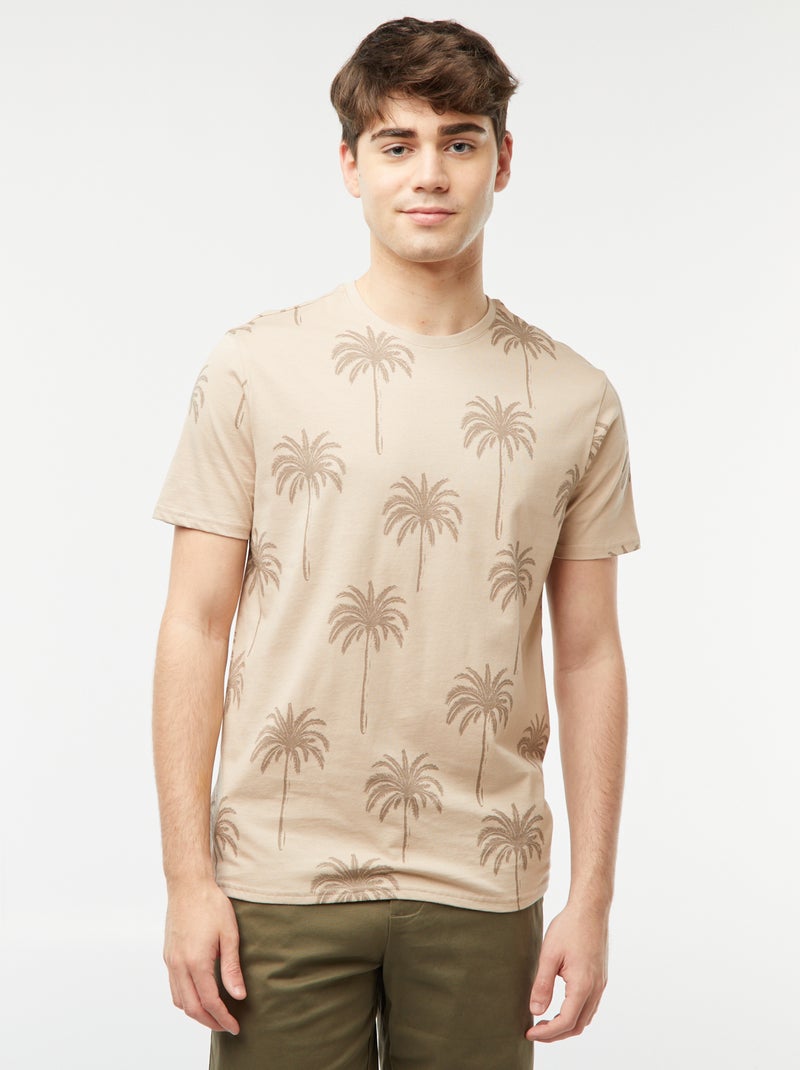 T-shirt com estampado 'palmeiras' Bege - Kiabi