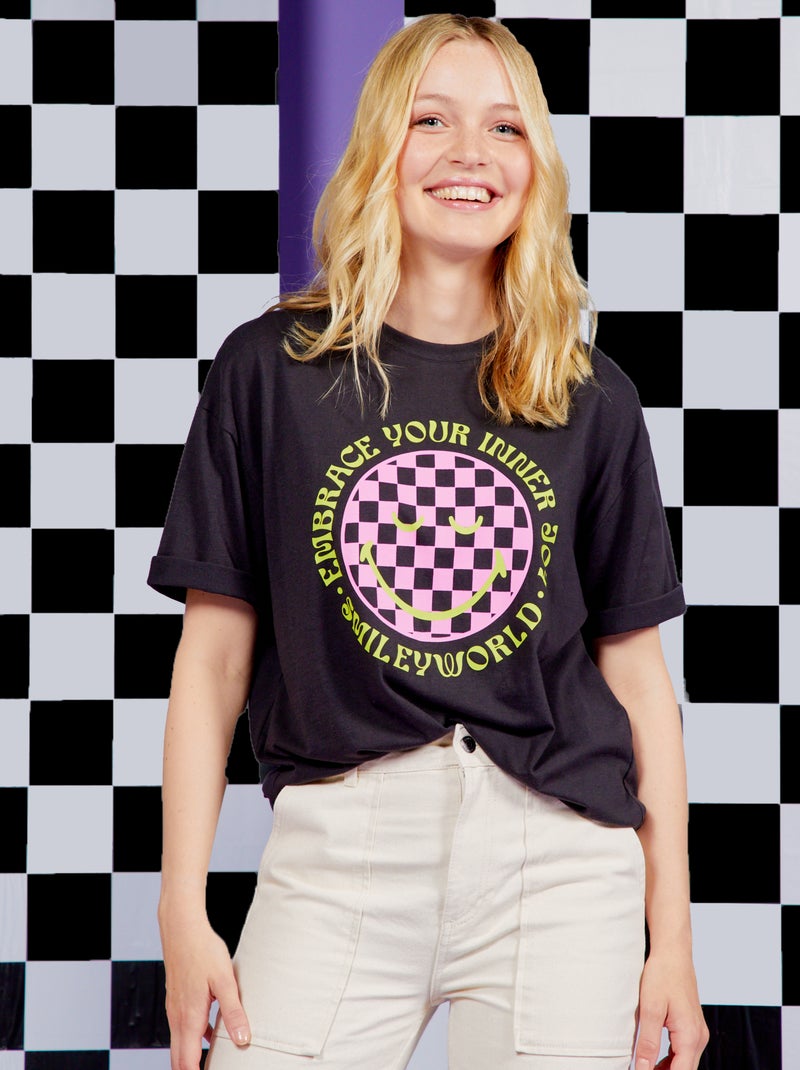 T-shirt com estampado 'SmileyWorld' PRETO - Kiabi