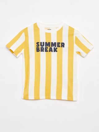 T-shirt com estampado 'summer' de manga curta às riscas