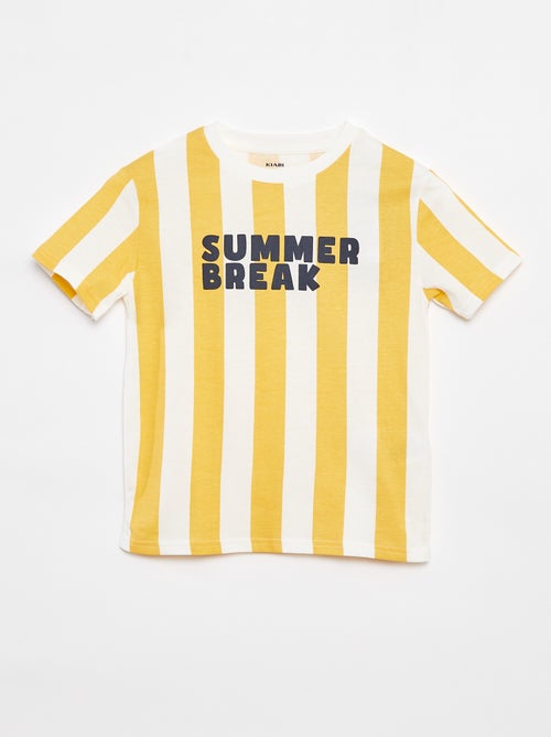 T-shirt com estampado 'summer' de manga curta às riscas - Kiabi