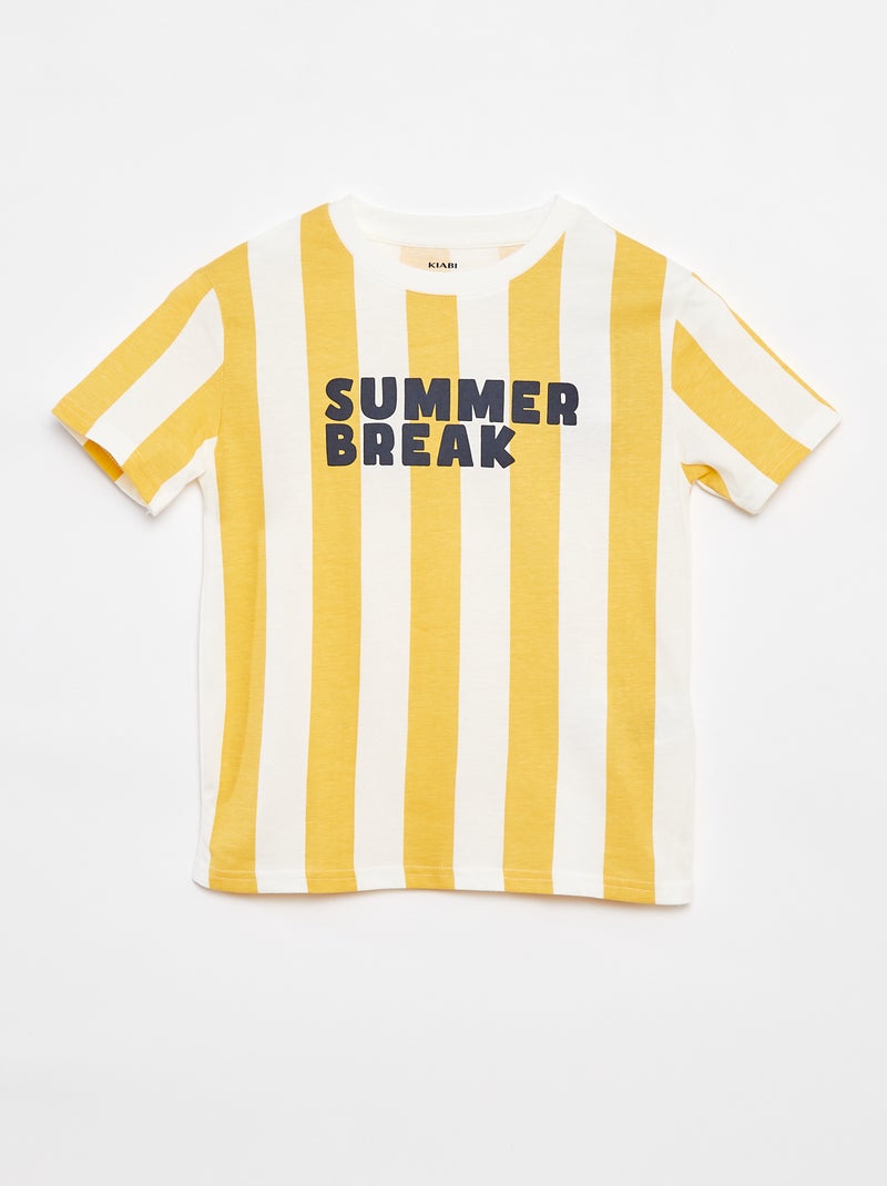 T-shirt com estampado 'summer' de manga curta às riscas AMARELO - Kiabi