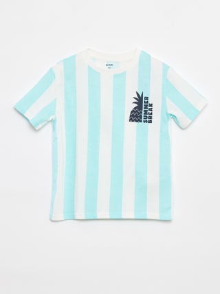 T-shirt com estampado 'summer' de manga curta às riscas