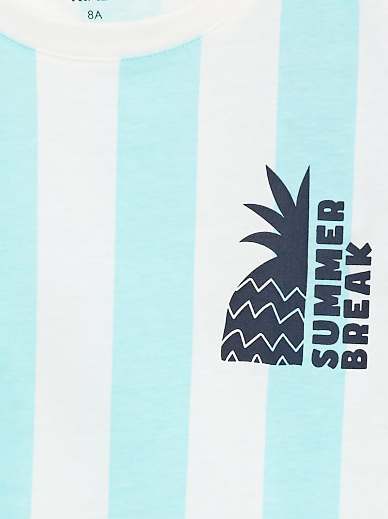 T-shirt com estampado 'summer' de manga curta às riscas AZUL - Kiabi