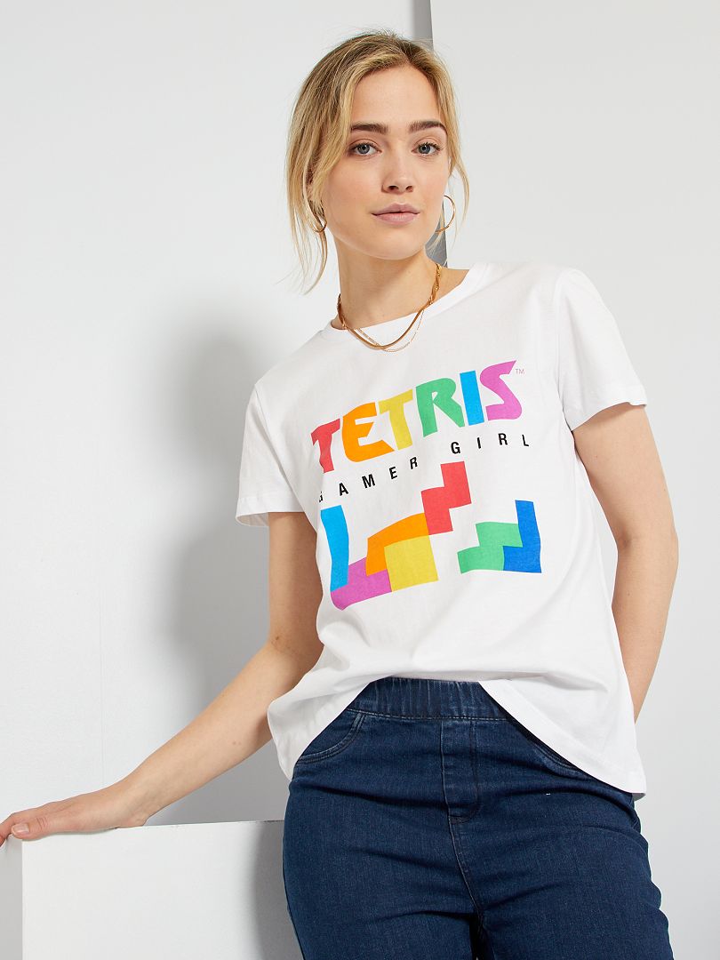 T-shirt com estampado 'Tetris' Branco - Kiabi
