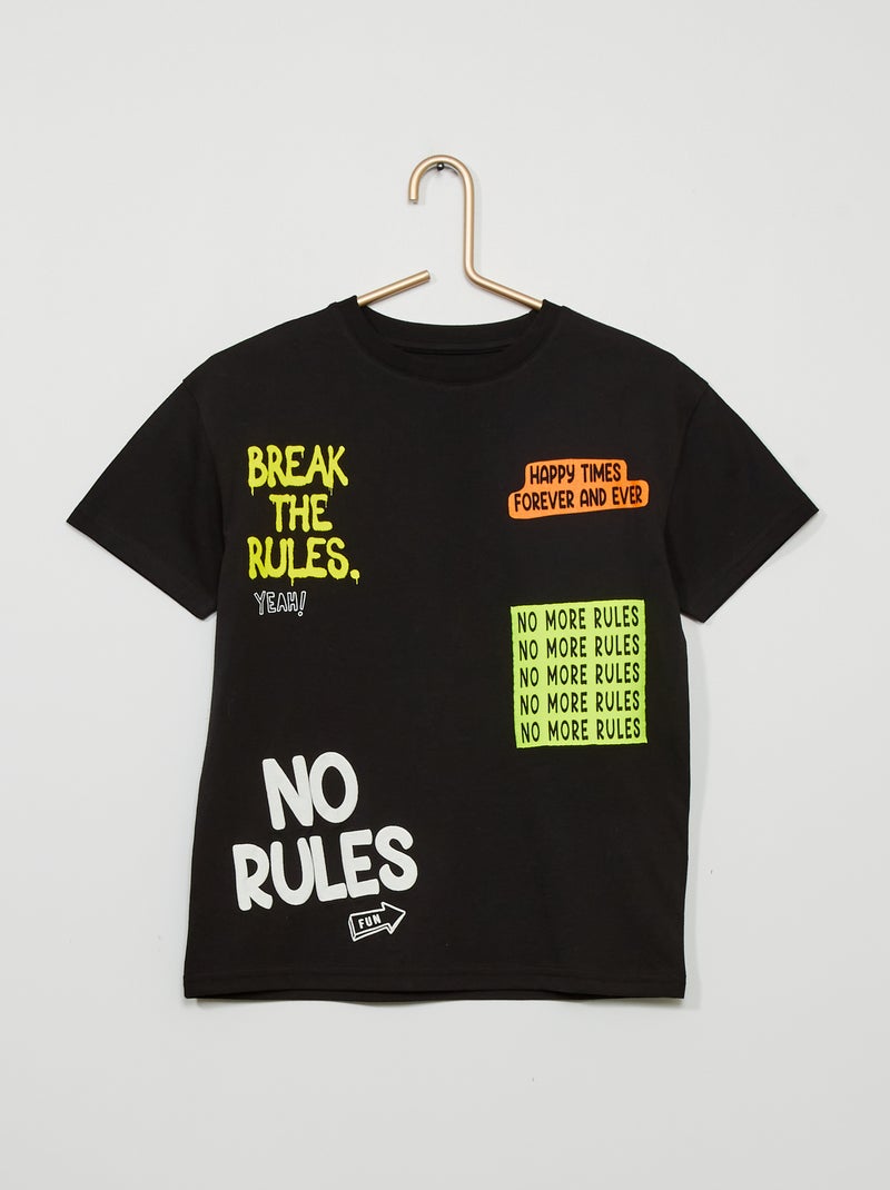 T-shirt com estampado tipo 'banda desenhada' Preto - Kiabi