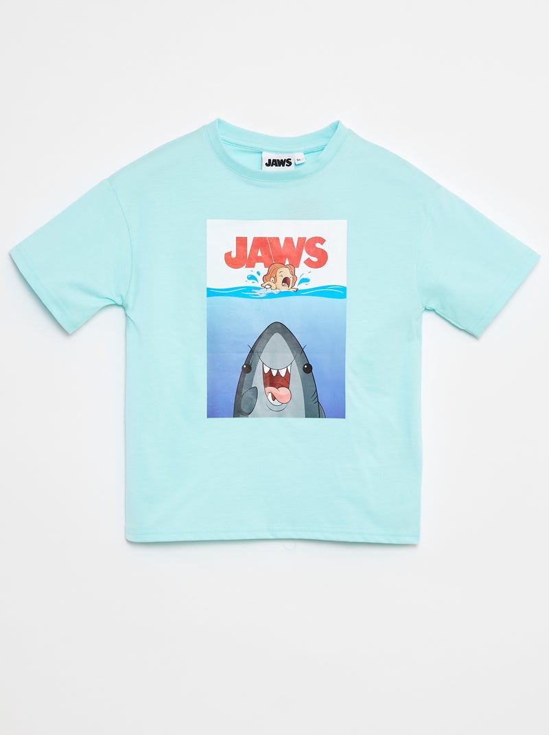 T-shirt com estampado 'Tubarão' AZUL - Kiabi