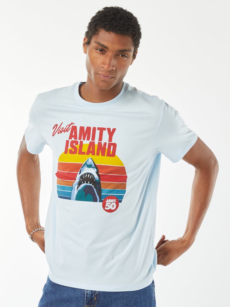 T-shirt com estampado 'Tubarão' AZUL - Kiabi