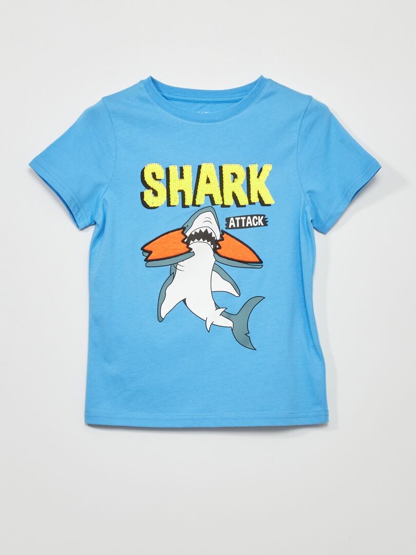 T-shirt com estampado 'tubarão' AZUL - Kiabi
