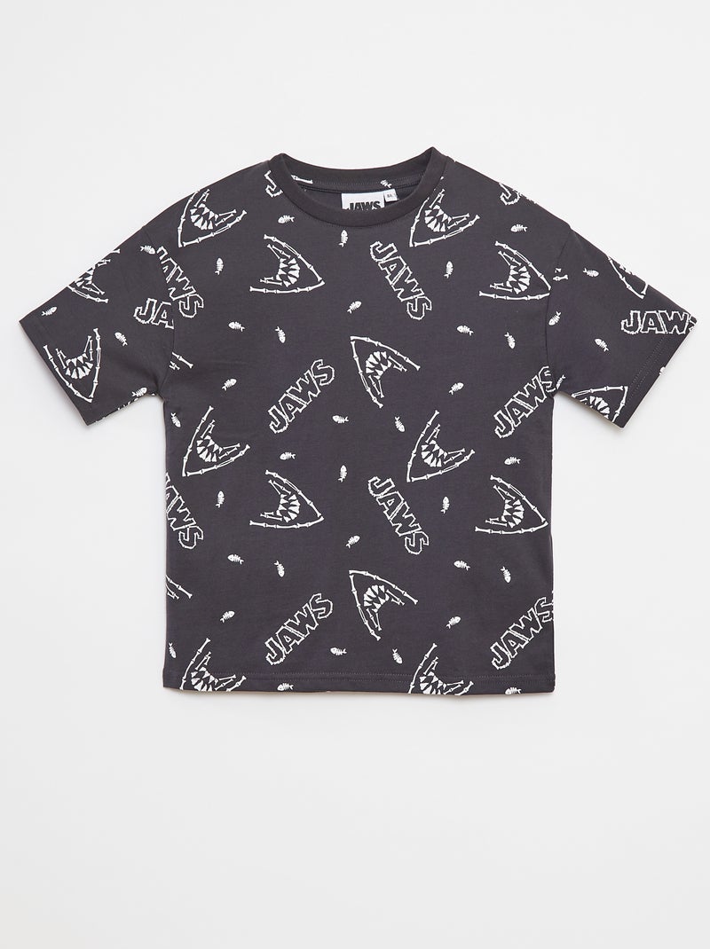 T-shirt com estampado 'Tubarão' PRETO - Kiabi