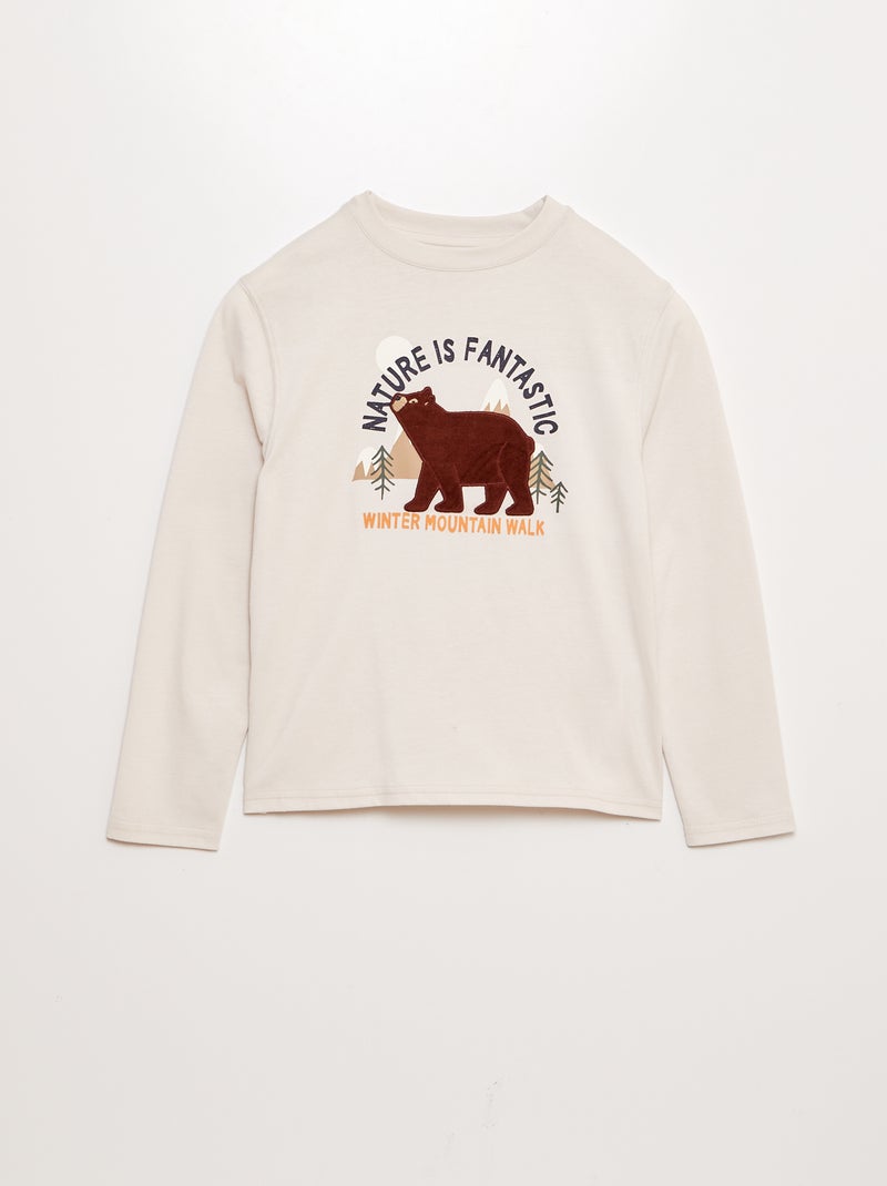 T-shirt com estampado 'urso' de manga comprida BEGE - Kiabi