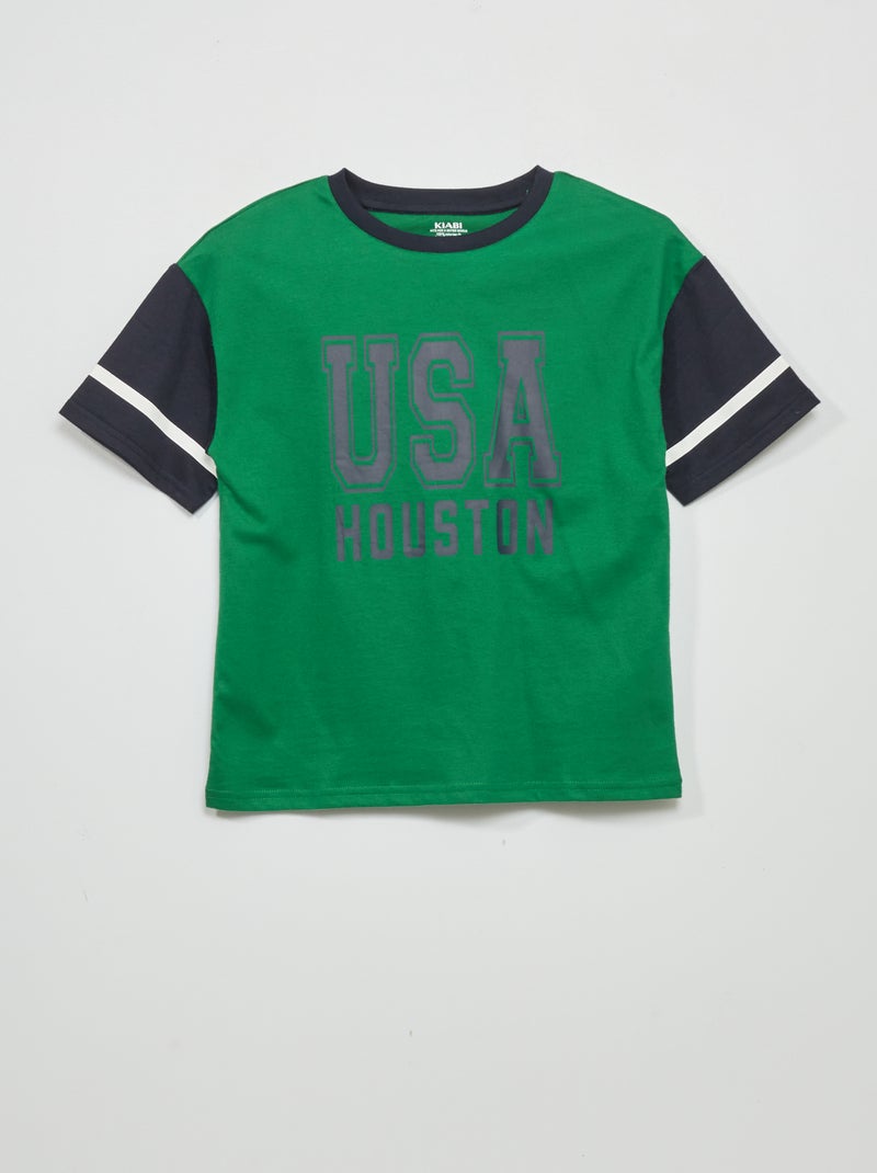 T-shirt com estampado 'USA' 'Houston' VERDE - Kiabi