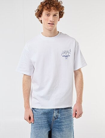 T-shirt com estampados na frente e nas costas em algodão liso