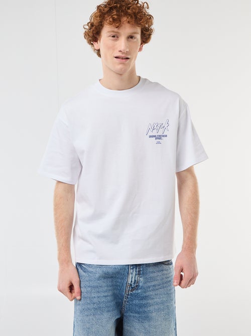 T-shirt com estampados na frente e nas costas em algodão liso - Kiabi