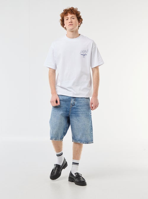 T-shirt com estampados na frente e nas costas em algodão liso - Kiabi