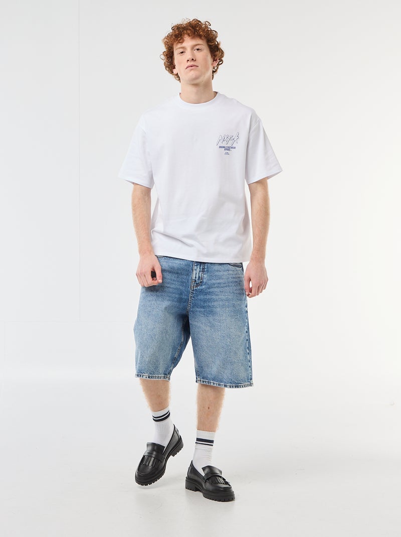 T-shirt com estampados na frente e nas costas em algodão liso Branco - Kiabi