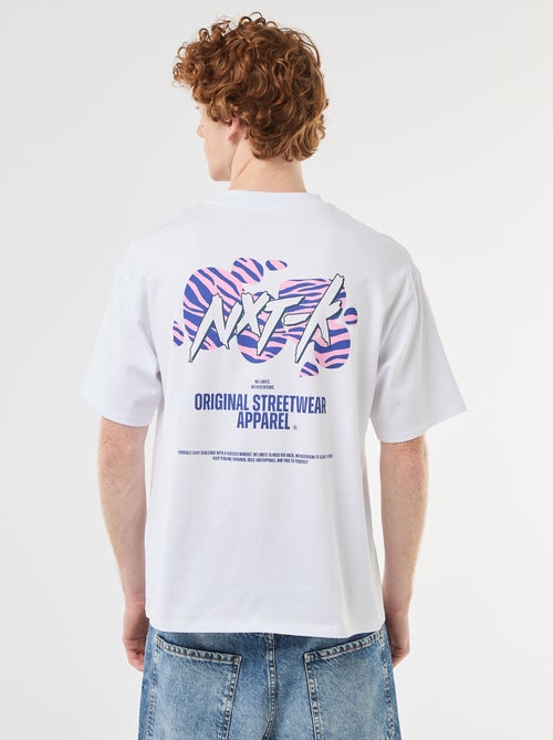 T-shirt com estampados na frente e nas costas em algodão liso - Kiabi