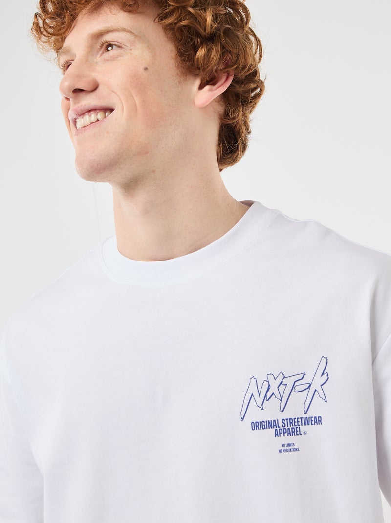 T-shirt com estampados na frente e nas costas em algodão liso Branco - Kiabi