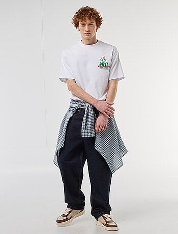 T-shirt com estampados na frente e nas costas em algodão liso